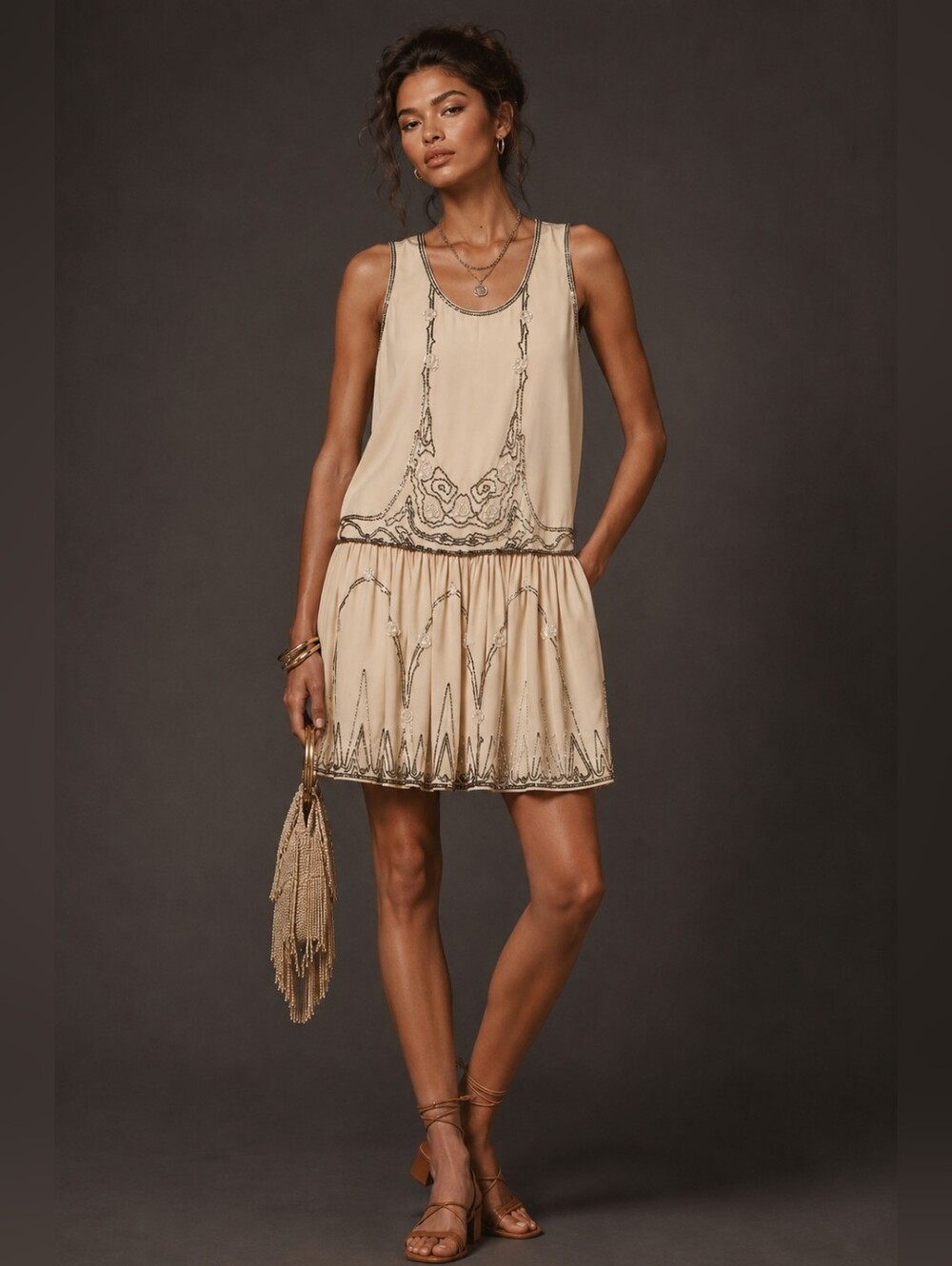 Anthropologie NWT Beaded Embellished Sleeveless Romper Cream Size 4 Art Deco